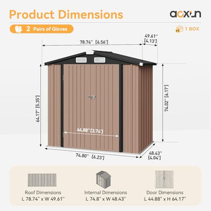 6x4 FT Metal Outdoor Steel Shed Light Brown
