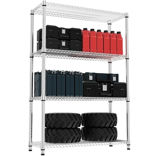4 Tiers Shelf Metal Storage Shelves 2640 lbs Steel Storage Shelving Utility Shelving Unit Steel Organizer Wire Rack for Home (4 Count)