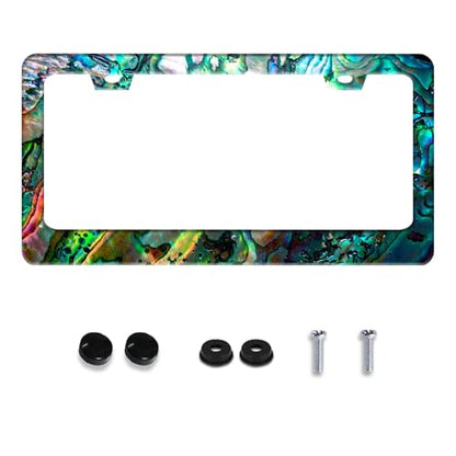 Faux Abalone Shell License Plate Frame Stainless Steel 2