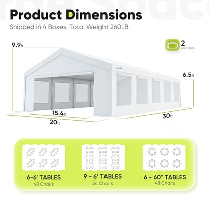 20x30ft Heavy Duty Party Tent Outdoor Canopy with Mesh Windows