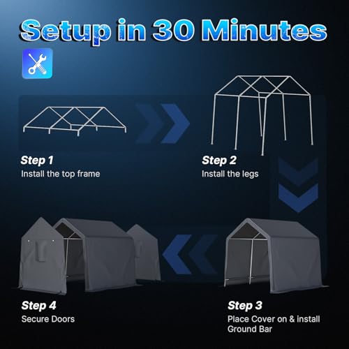 8x8 ft Storage Shelter Garage Tent with 2 Roll up Doors & Vents Outdoor Portable Carport for Motorcycle ATV Anti