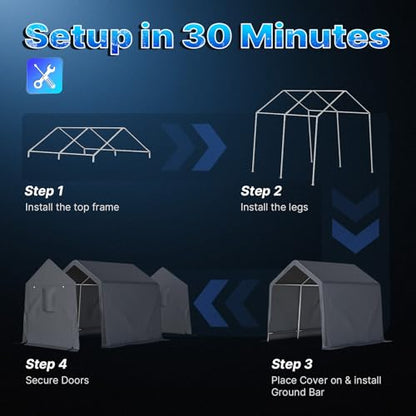 8x8 ft Storage Shelter Garage Tent with 2 Roll up Doors & Vents Outdoor Portable Carport for Motorcycle ATV Anti