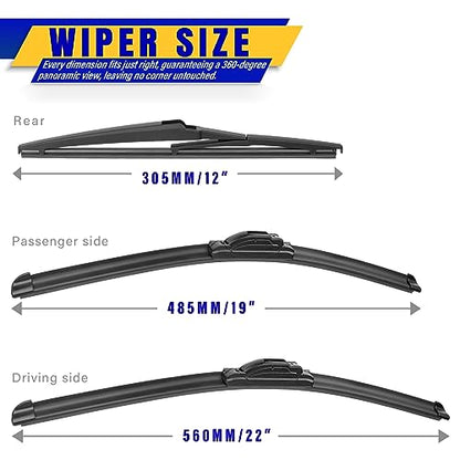 3 Wipers Fits Toyota Rav4 2001