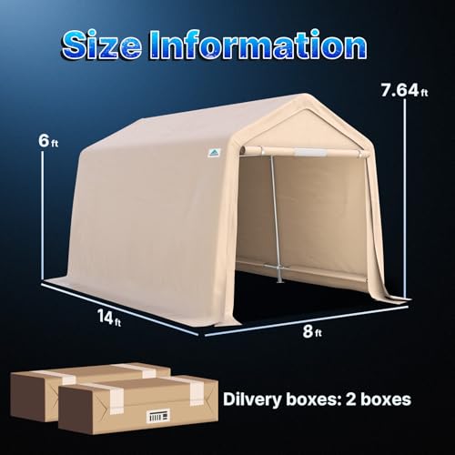 8x14 ft Steel Metal Peak Roof Portable Garage Shelter Storage Shed Carport for Motorcycle