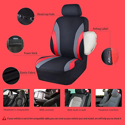 Line Rider Sporty Car Seat Covers Full Set with 4Pcs Waterproof Car Floor Mats Universal Fit Airbag Compatible Automotive Interior Covers for Sedans