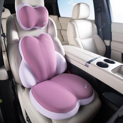 3 PCS Seat Cushion for Carseat Lumbar Support Pillow Car Neck Headrest Pillows Ultrathick Memory Foam Seat Pads Pressure Relief Back Cushion for Office Chair