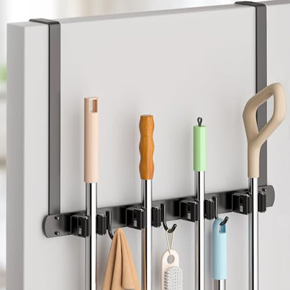 Broom Holder Over The Door with Hooks