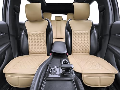 Car Seat Cover Full Set Leather Waterproof Front Rear Beige
