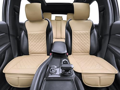 Car Seat Cover Full Set Leather Waterproof Front Rear Beige
