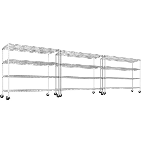 55.5''W Storage Shelves 2500LBS Wire Shelving Unit with Wheels Heavy Duty Metal Shelves for Storage Adjustable Garage Storage Rack Pantry Shelf Kitchen Shelving (3 Count)