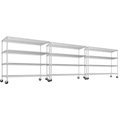 55.5''W Storage Shelves 2500LBS Wire Shelving Unit with Wheels Heavy Duty Metal Shelves for Storage Adjustable Garage Storage Rack Pantry Shelf Kitchen Shelving (3 Count)