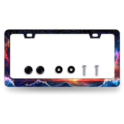 Stainless Steel Wave Starry Sky Galaxy License Plate Frame 12.2 x 6.2 Inch