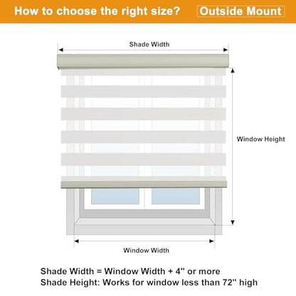 Custom Size Cordless Zebra Blinds for Windows Roller Windows Shades Dual Layer Light Control for Day and Night Light Filtering Sheer Shades for Home Cream
