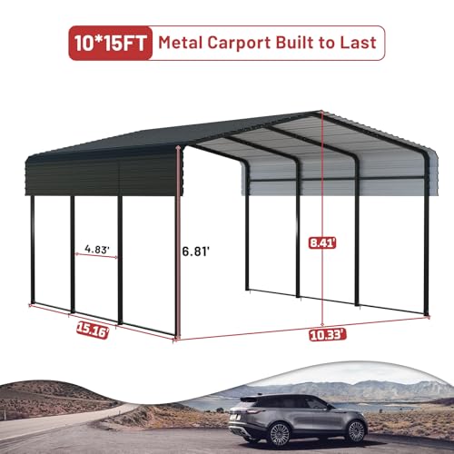 Metal Carport 10 x 15 FT with Heavy Duty Frame & Galvanized Steel Roof