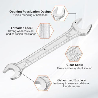 Double Open End Wrench 10mm x 12mm Metric 15 Degree Offset Angle Small Flat Head Wrench Galvanizing Open Ended Spanner for Automotive Repair Furniture Assembly