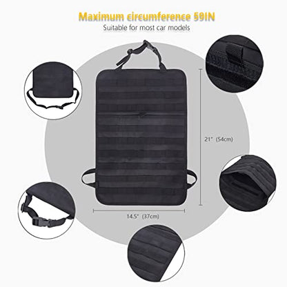 Universal Tactical Car Seat Back Organizer Bag Tactical Molle Vehicle Organizers Panel Vehicle Protector Organizers with 5 Detachable Pouches for Car Truck Ford Jeep