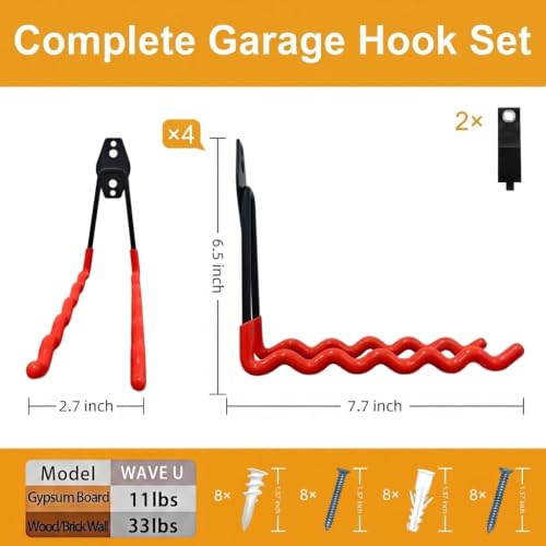 Garage Hooks 4 Pack Wave Hooks for Hanging Heavy Duty Ladders (4 Count)