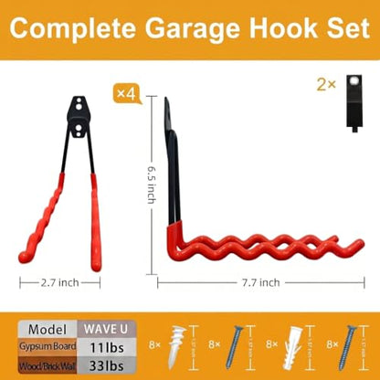 Garage Hooks 4 Pack Wave Hooks for Hanging Heavy Duty Ladders (4 Count)