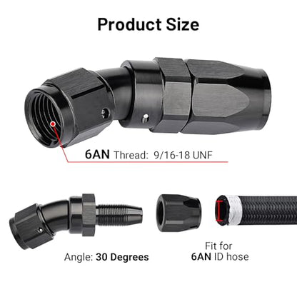 6AN 30 Degree One Piece Full Flow Hose End Fitting Swivel for CPE Braided Hose