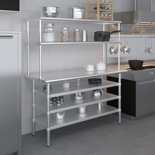 24" x 60" Stainless Steel Work Table with 3 Shelves and 18" Wide Double Tier Overshelf