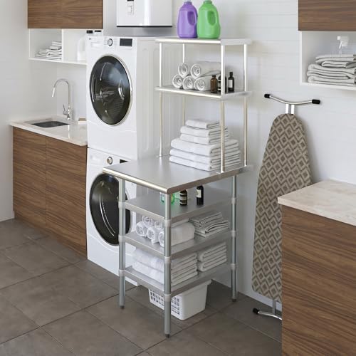 30" x 24" Stainless Steel Work Table with 3 Shelves and 12" Wide Double Tier Overshelf