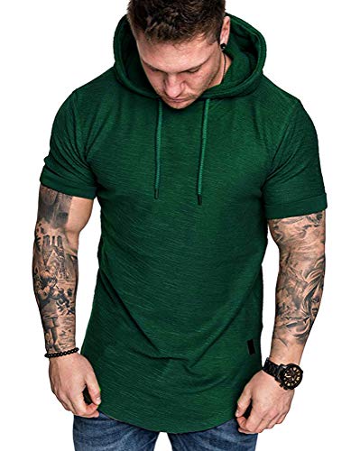 Mens Fashion Hoodies Sport Pullover Solid Color Shirt Workout Lightweight Tops Dark Green XX