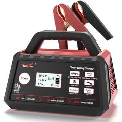 2/10/25 Amp 12V Smart Car Battery Charger, Fully Automatic Battery Maintainer with Engine Start, Auto Desulfator, Battery Repair, Winter Mode, for AGM, STD, Gel, Deep Cycle Batteries