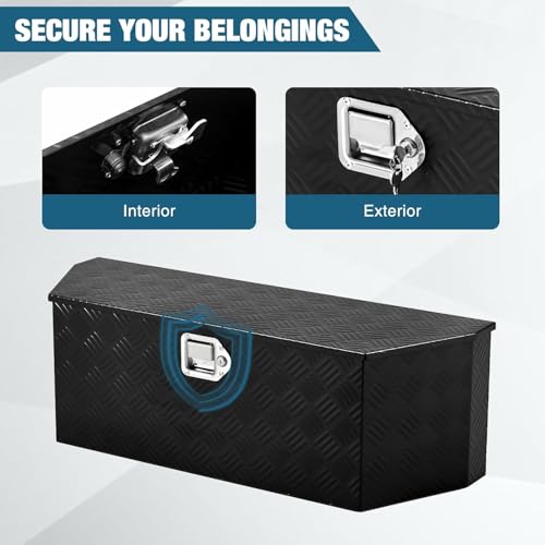 36 Inch Heavy Duty Aluminum Plated Tool Box Pick Up Truck Bed RV Trailer Tongue Toolbox Waterproof Storage Organizer with Lock and Keys