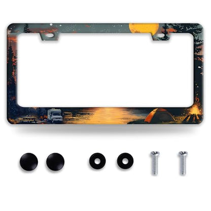 Camping License Plate Frame Stainless Steel Forest License Holder