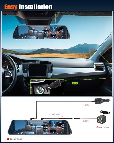 Mirror Dash Cam 4.7 Inch Rear View Mirror 720P Front and Rear View Dual Cameras with Super Night Vision