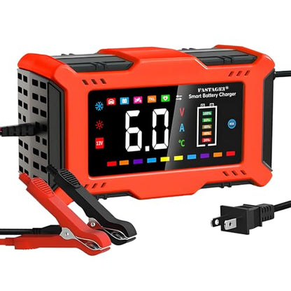 LiFePO4 Lead Acid Battery Charger Smart Battery Trickle Charger 12V 6A Automotive Battery Maintainer Desulfator Temp Compensation for Car Truck Motorcycle Lawn Mower Marine RV