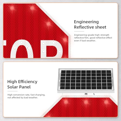 30" Solar Stop Sign Solar Powered LED Blinking Reflective Street Traffic Warning Sign Octagon Rust