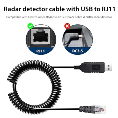 USB to RJ11 Radar Detector Power Cable for Uniden Escort Beltronics etc