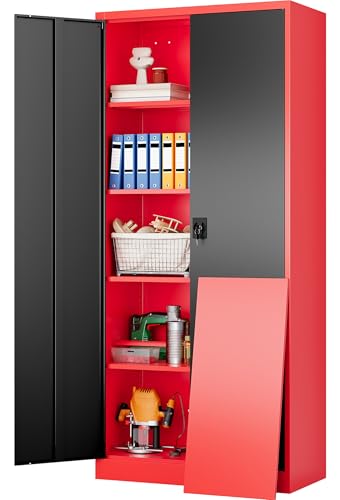 Wide & Deep Metal Storage Cabinet with Lock & Adjustable Shelves