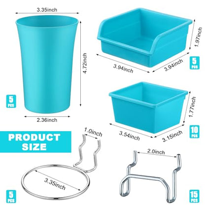 20 Pcs Pegboard Bins and Cups with Hooks and Loops Peg Assortment Organizer Accessories Various Tool Organizer Pegboard Baskets Set for Garage Workshop Workbench Office
