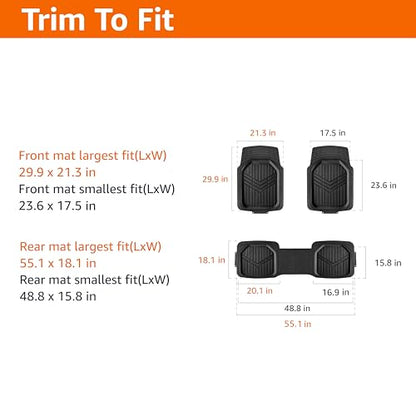 3-Piece All-Weather Heavy Duty, Full Set PVC Floor Mats for Universal Fit in Cars, SUVs, and Trucks, Black, Trim to Customize (3 Count)