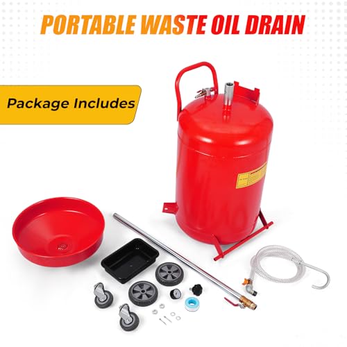 20 Gallon Waste Oil Drain Tank Portable Air Operated Oil Drainer with Adjustable Funnel Height 38