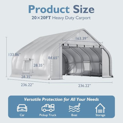 20x20 FT Heavy Duty Curved Carport
