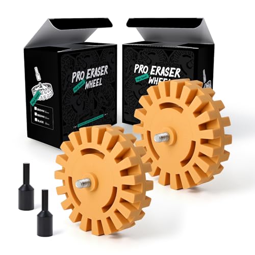 2 Pack Decal Remover Eraser Wheel with Adapter 4 inch Rubber Eraser Wheel for Drill Removes Car Decal Vinyl Tape Graphics Pinstripe Sticker Adhesive Remover