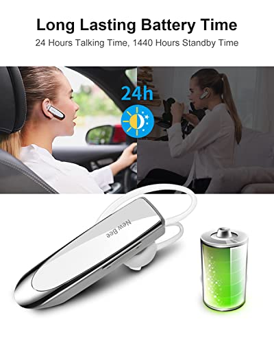 2 Pack] Bluetooth Earpiece V5.0 Wireless Handsfree Headset 24 Hrs Driving (2 Count)