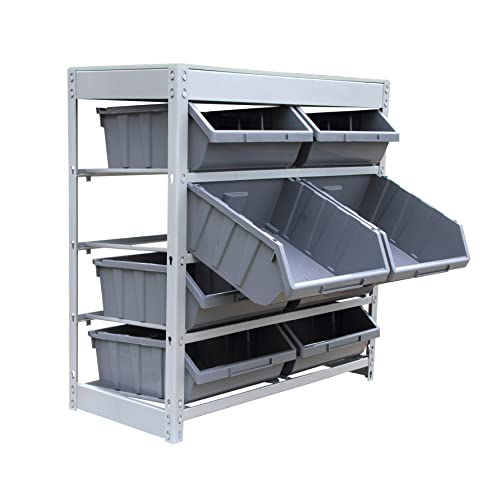 Bin Rack Boltless Steel Storage System Organizer with Plastic Bins (8 Count)