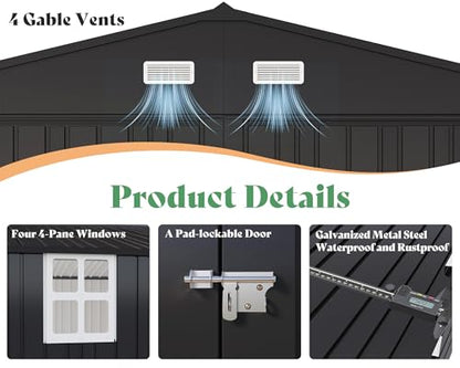 13x21x8.4 FT Garage Shed with Double Hinged Doors