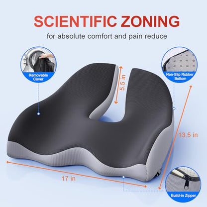 XL Ergonomic Seat Cushion Relieves Sciatica & Tailbone Pain (1000 grams)