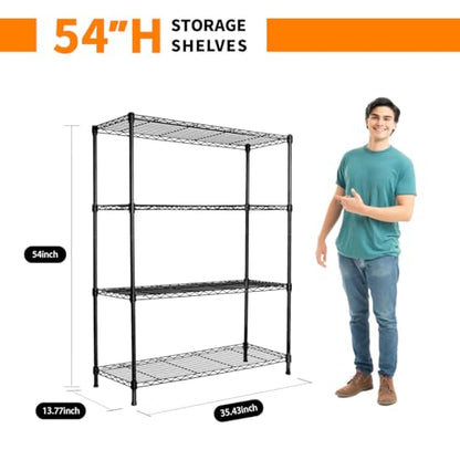 Heavy Duty Black 4 Tiers Steel 36x14x54 Wire Shelving NSF Certified. Adjustable Storage Rack for Kitchen