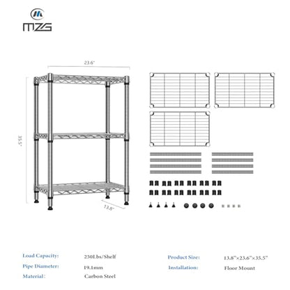 750 lbs 3 Tier Shelf Metal Storage Shelves Shelving Wire Rack Heavy Duty Closet Organizers for Garage Kitchen Bathroom Laundry Chrome 13.8" D x 23.6" W x 35.5" H (3 Count)