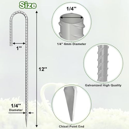 Rebar-Stakes-12-Inch J Hook Galvanized Garden Tent Stakes Heavy Duty (4 Count)