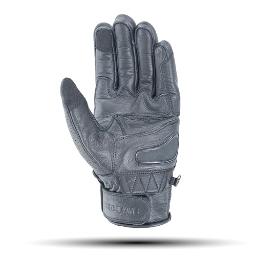 Leather Motorcycle Gloves for Men with Light Tricot Inner Lining Bike Riding Gloves with Fingers and Knuckle Padding with Adjustable Magic Tape Fastener