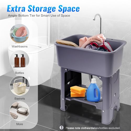 Free Standing Utility Sink with Washboard Laundry Tub Sink for Outdoor