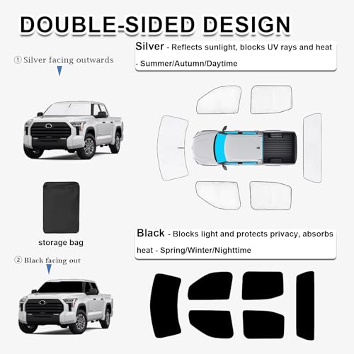 6pcs Thicken Sun Shades for Toyota Tundra 2022