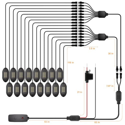 Pure White Rock Lights for Trucks 16 Pods with Switch 6000K (16 Count)